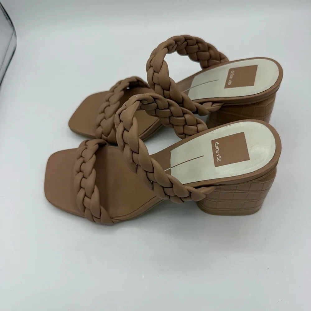 DOLCE VITA Paily CAFE STELLA Sandals Size 9.5 Tan Braided Square Toe Heeled